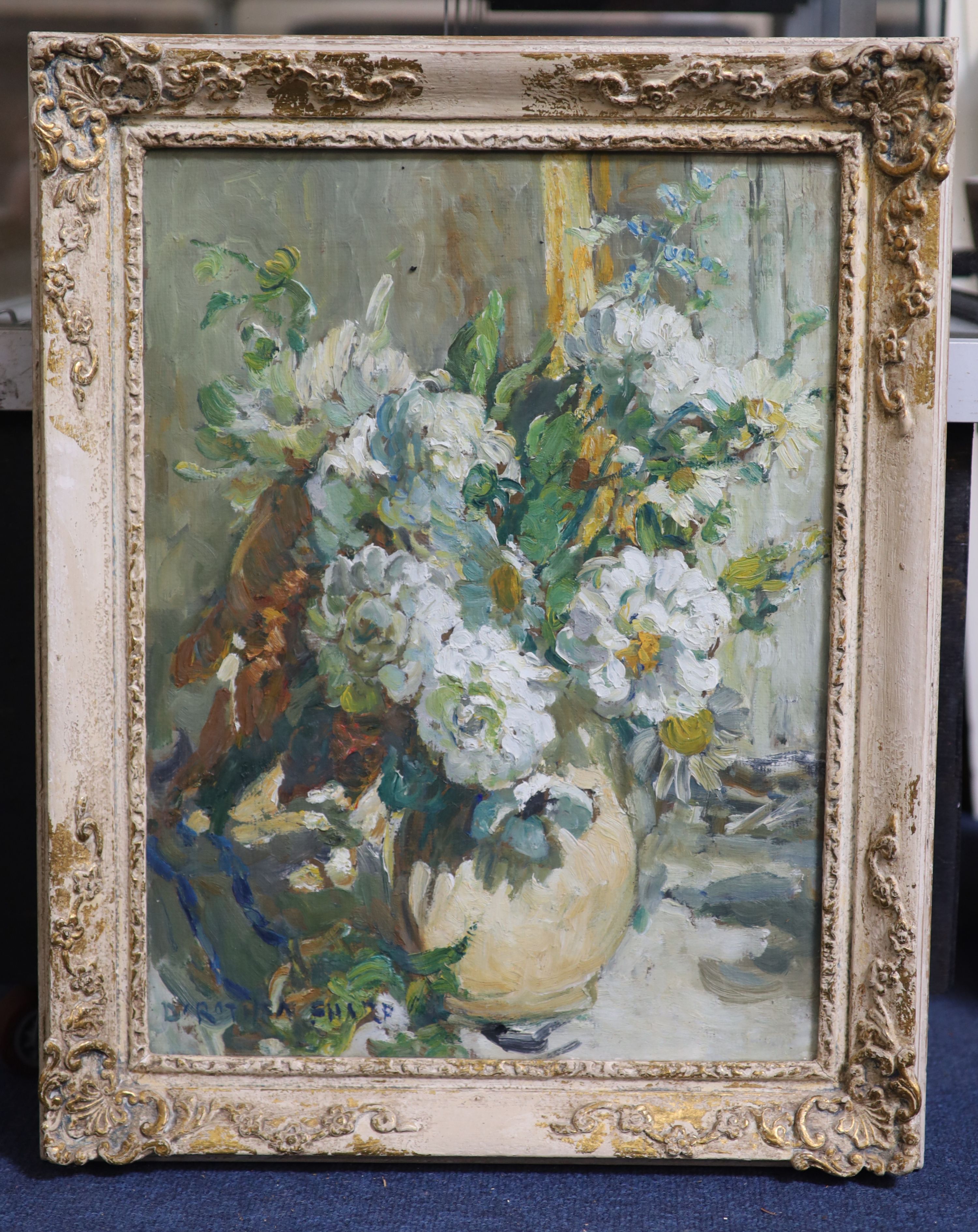 Dorothea Sharp, RBA, ROI (1874-1955), White Flowers, Oil on card, 45 x 33.5 cm.